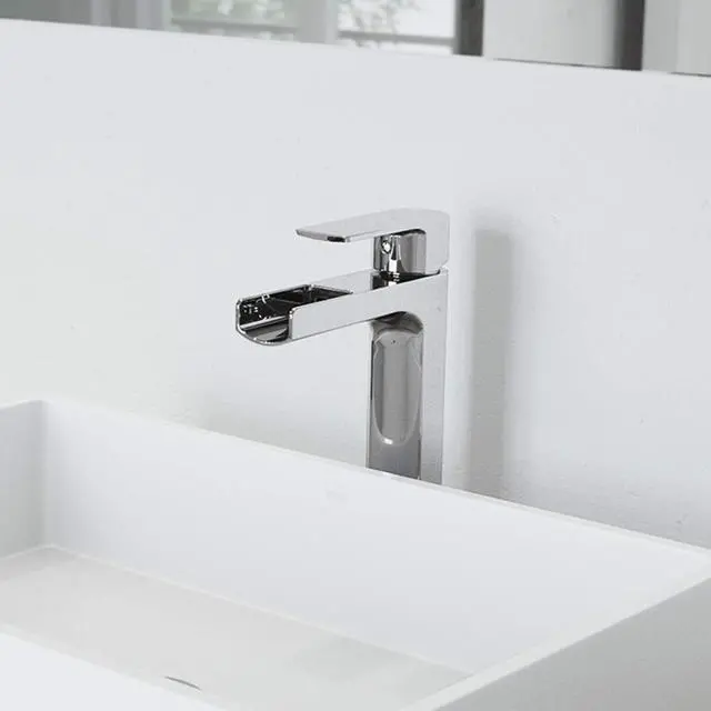Alt view image 2 of 6 - Amada Waterfall Single-Handle Single-Hole Mount Vessel Bathroom Sink Faucet, 10-Inch, Chrome, Modern Design, Solid Brass, 1.2 GPM WaterSense & Ceramic Disc Valve, Corrosion-Resistant