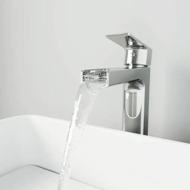Alt view image 3 of 6 - Amada Waterfall Single-Handle Single-Hole Mount Vessel Bathroom Sink Faucet, 10-Inch, Chrome, Modern Design, Solid Brass, 1.2 GPM WaterSense & Ceramic Disc Valve, Corrosion-Resistant