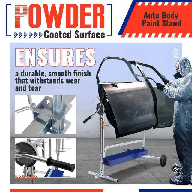Alt view image 4 of 6 - Rotating Paint Stand Universal W/Tool Tray&360° Rotation Adjustable | Bars, Car Body Paint Panel Stand, Drying Rack Holder, for Automotive Bumpers Fenders Doors Hoods Works, W/2 Wheels