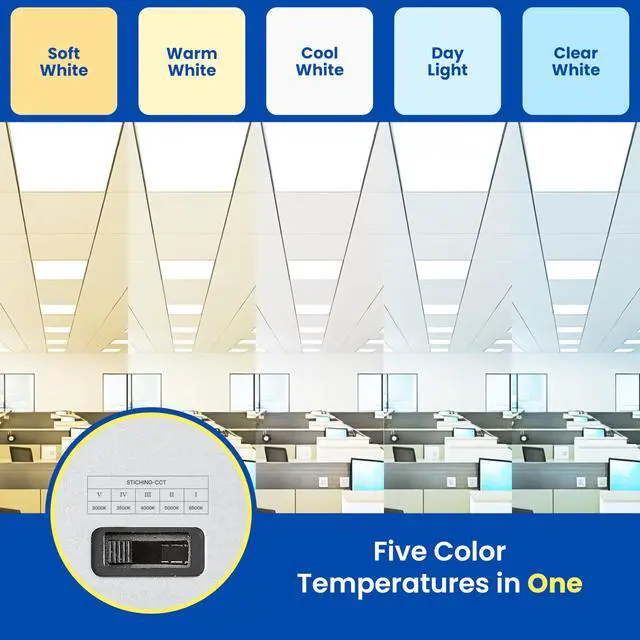 Alt view image 3 of 6 - 2x4 LED Flat Panel Light Drop Ceiling Office Fixture, 6500LM, Selectable Features, 30W/40W/50W/60W/72W, 3000K/3500K/4000K/5000K/6500K, Dimmable (0-10V), Dustproof ETL (6 Pack)