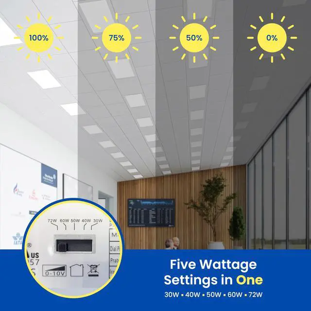 Alt view image 5 of 6 - 2x4 LED Flat Panel Light Drop Ceiling Office Fixture, 6500LM, Selectable Features, 30W/40W/50W/60W/72W, 3000K/3500K/4000K/5000K/6500K, Dimmable (0-10V), Dustproof ETL (6 Pack)