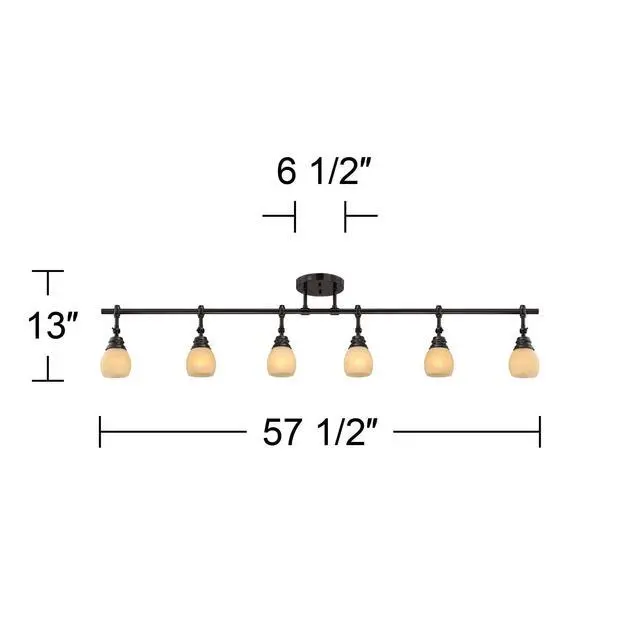 Alt view image 4 of 6 - Elm Park 57 1/2" Wide Bronze 6-Light Fixture Track Light Fixture | 6-Head Ceiling Kit Spot-Light Directional Adjustable Monorail Brown Finish Amber Glass Western Kitchen Bathroom Living Room