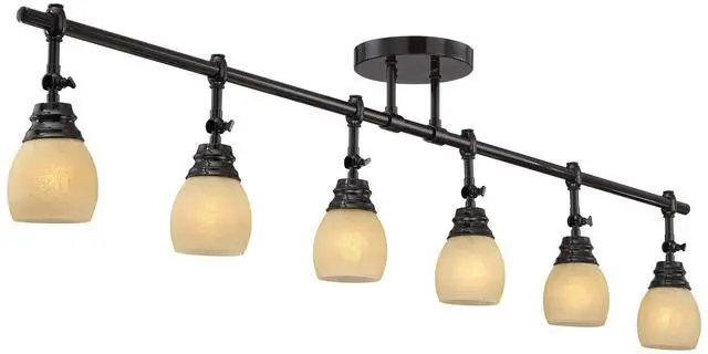 Alt view image 5 of 6 - Elm Park 57 1/2" Wide Bronze 6-Light Fixture Track Light Fixture | 6-Head Ceiling Kit Spot-Light Directional Adjustable Monorail Brown Finish Amber Glass Western Kitchen Bathroom Living Room