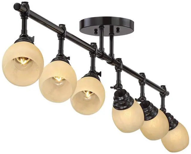 Alt view image 6 of 6 - Elm Park 57 1/2" Wide Bronze 6-Light Fixture Track Light Fixture | 6-Head Ceiling Kit Spot-Light Directional Adjustable Monorail Brown Finish Amber Glass Western Kitchen Bathroom Living Room