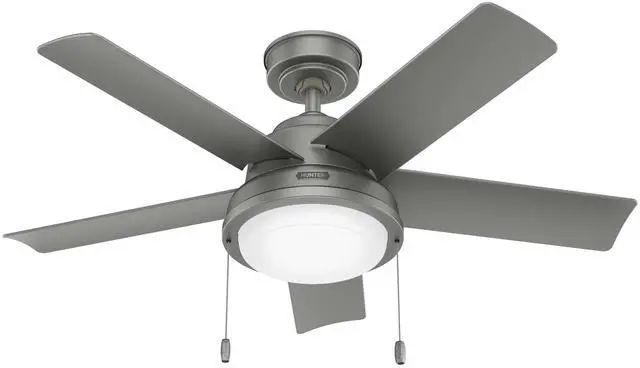 Main image of 44" Seawall Outdoor Ceiling Fan, LED Light, Matte Silver, Pull Chain | WeatherMax coastal design for outdoor spaces. SureSpeed high velocity airflow, LED light, and pull chain control