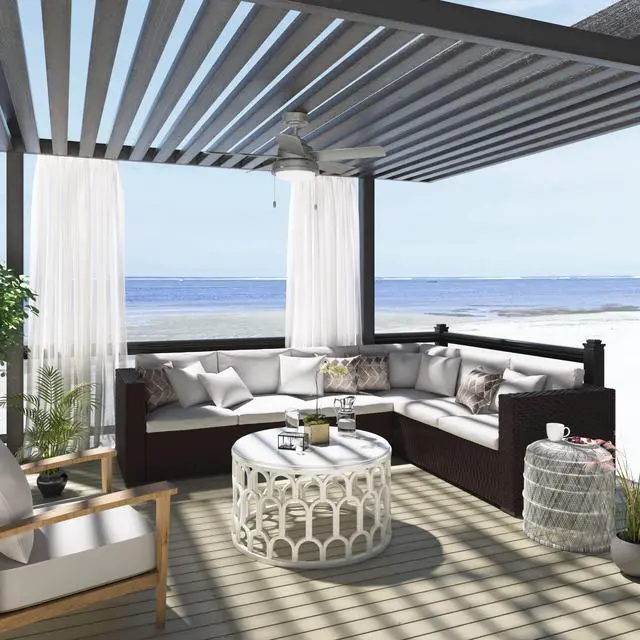 Alt view image 4 of 6 - 44" Seawall Outdoor Ceiling Fan, LED Light, Matte Silver, Pull Chain | WeatherMax coastal design for outdoor spaces. SureSpeed high velocity airflow, LED light, and pull chain control