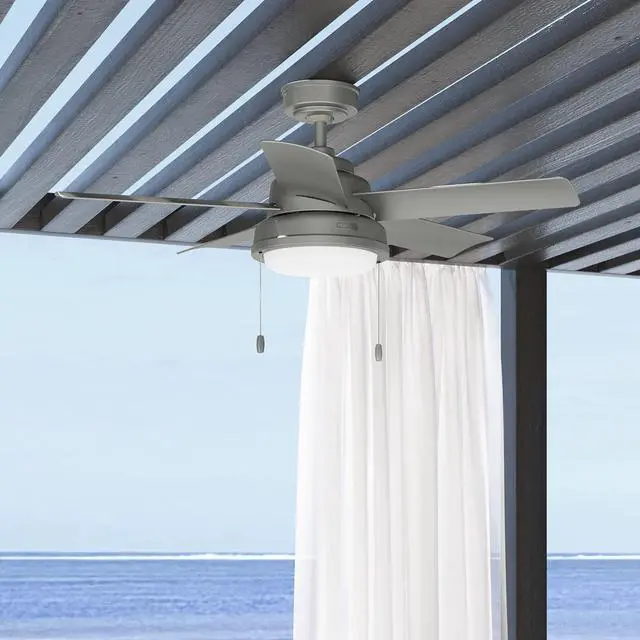 Alt view image 5 of 6 - 44" Seawall Outdoor Ceiling Fan, LED Light, Matte Silver, Pull Chain | WeatherMax coastal design for outdoor spaces. SureSpeed high velocity airflow, LED light, and pull chain control