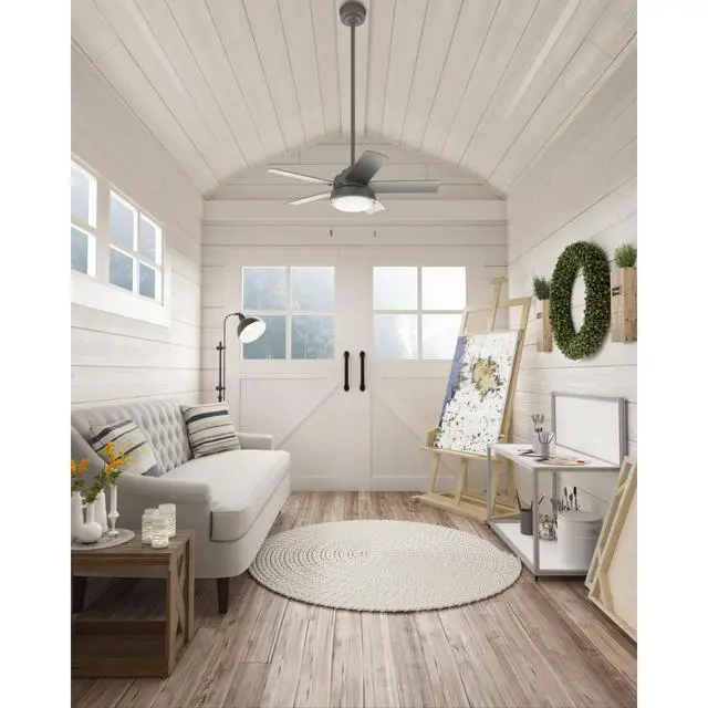 Alt view image 6 of 6 - 44" Seawall Outdoor Ceiling Fan, LED Light, Matte Silver, Pull Chain | WeatherMax coastal design for outdoor spaces. SureSpeed high velocity airflow, LED light, and pull chain control