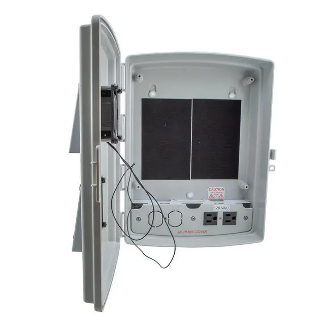 Alt view image 2 of 6 - 14x10x04 ABS Plastic Weatherproof Indoor/Outdoor IP24 NEMA 3R Enclosure, Hook & Loop Mounting, Fan & 120 VAC outlets, Gray