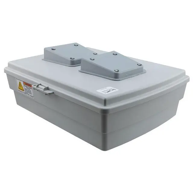 Alt view image 5 of 6 - 14x10x04 ABS Plastic Weatherproof Indoor/Outdoor IP24 NEMA 3R Enclosure, Hook & Loop Mounting, Fan & 120 VAC outlets, Gray