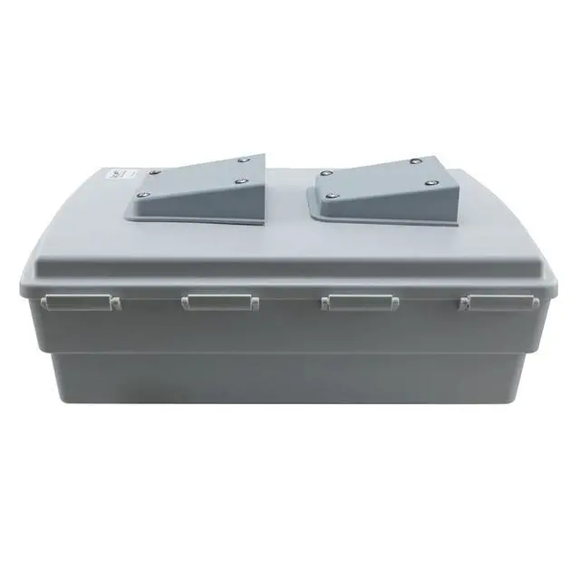 Alt view image 6 of 6 - 14x10x04 ABS Plastic Weatherproof Indoor/Outdoor IP24 NEMA 3R Enclosure, Hook & Loop Mounting, Fan & 120 VAC outlets, Gray