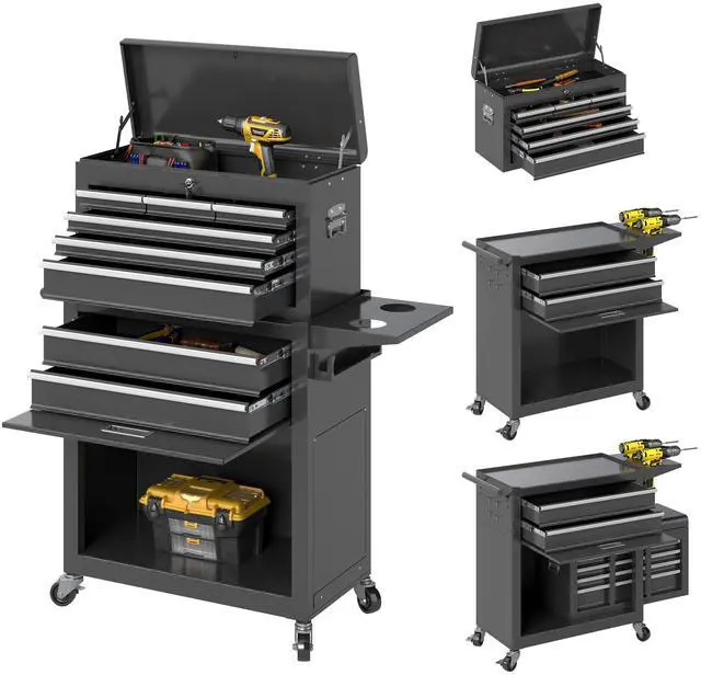 Main image of Tool Chest, 8 Drawers Rolling Tool Chest with Wheels, Removable Cabinet Storage Tool Box with Hooks and Liners,Universal Lockable Wheels, Metal Tool Storage Cart, Tool Box for Garage, Workshop