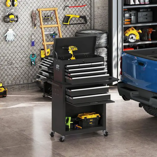 Alt view image 2 of 6 - Tool Chest, 8 Drawers Rolling Tool Chest with Wheels, Removable Cabinet Storage Tool Box with Hooks and Liners,Universal Lockable Wheels, Metal Tool Storage Cart, Tool Box for Garage, Workshop