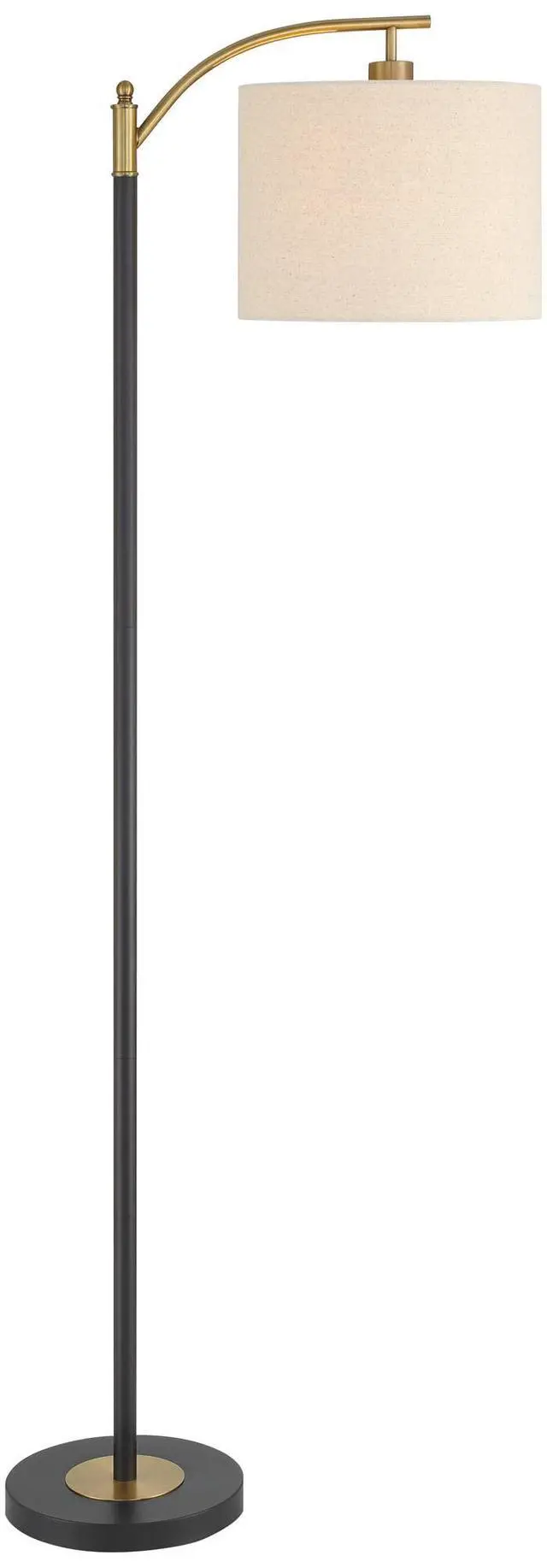Alt view image 2 of 6 - Rayna 61 1/2" Tall Black and Gold Downbridge Floor Lamp | Mid Century Modern Warm Metal Off-White Linen Drum Shade for Living Room Reading Bedroom Bedside Office Family House Home
