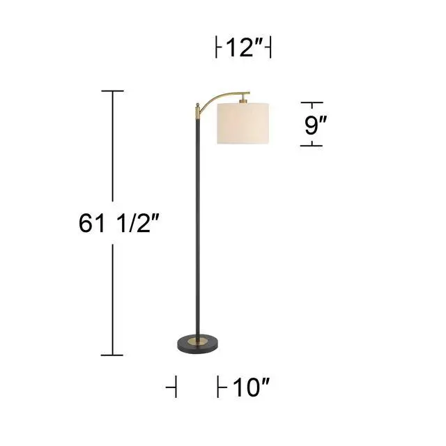 Alt view image 4 of 6 - Rayna 61 1/2" Tall Black and Gold Downbridge Floor Lamp | Mid Century Modern Warm Metal Off-White Linen Drum Shade for Living Room Reading Bedroom Bedside Office Family House Home
