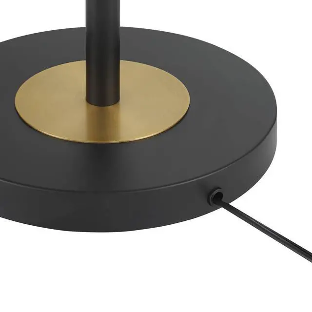 Alt view image 5 of 6 - Rayna 61 1/2" Tall Black and Gold Downbridge Floor Lamp | Mid Century Modern Warm Metal Off-White Linen Drum Shade for Living Room Reading Bedroom Bedside Office Family House Home