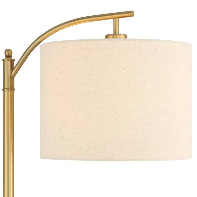 Alt view image 3 of 6 - Rayna 61 1/2" Tall Warm Gold Downbridge Floor Lamp | Modern Standing Metal Off-White Linen Fabric Drum Shade for Living Room Reading Bedroom Bedside Office Family House Home