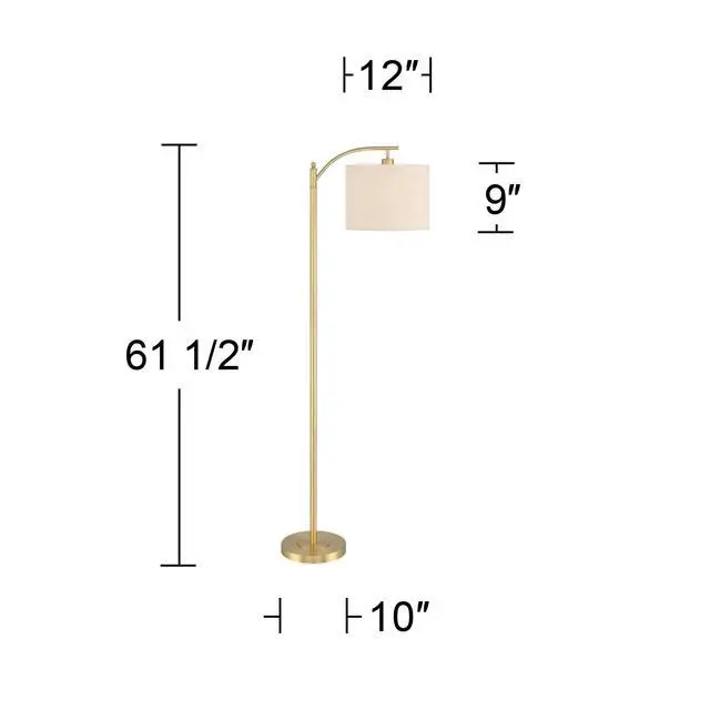 Alt view image 4 of 6 - Rayna 61 1/2" Tall Warm Gold Downbridge Floor Lamp | Modern Standing Metal Off-White Linen Fabric Drum Shade for Living Room Reading Bedroom Bedside Office Family House Home