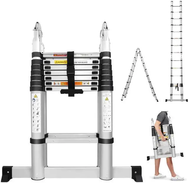 Main image of 16.5Ft Aluminum Telescoping A-Frame Ladder EN131 Certificated Telescopic Extension Tall Multi Purpose 16 Steps for Family Home Christmas Gift Presents