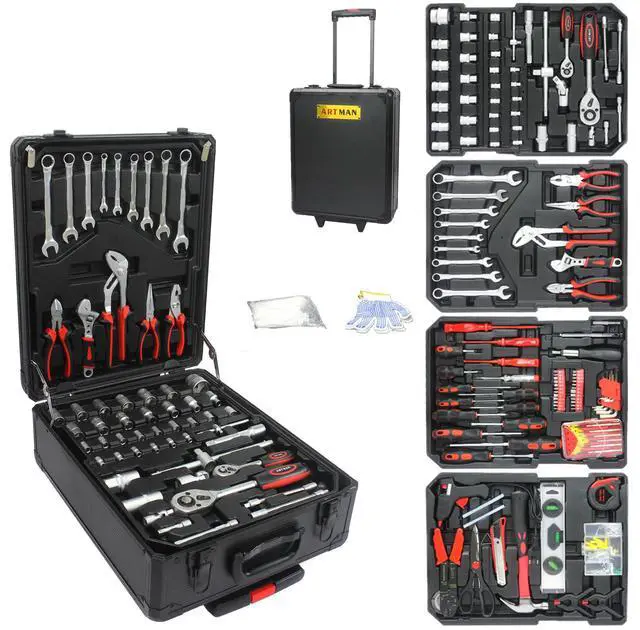 Main image of 899pcs Rolling Tool Box Set with Lock,Rolling Trolley Case Tool Sets, 4 Layer of Tool Sets 90 Piece Tool Kits on Wheel, Wrench Socket Rolling Hand Tool Box Tool Kit for Garage,Repair Kit(Black)