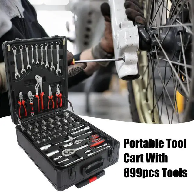 Alt view image 2 of 6 - 899pcs Rolling Tool Box Set with Lock,Rolling Trolley Case Tool Sets, 4 Layer of Tool Sets 90 Piece Tool Kits on Wheel, Wrench Socket Rolling Hand Tool Box Tool Kit for Garage,Repair Kit(Black)