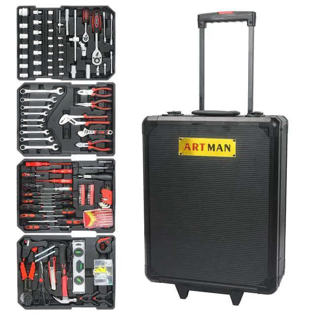 Alt view image 5 of 6 - 899pcs Rolling Tool Box Set with Lock,Rolling Trolley Case Tool Sets, 4 Layer of Tool Sets 90 Piece Tool Kits on Wheel, Wrench Socket Rolling Hand Tool Box Tool Kit for Garage,Repair Kit(Black)