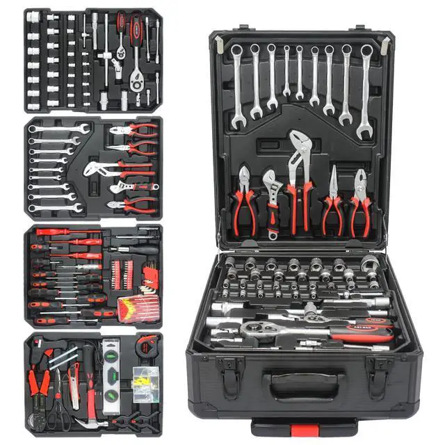 Alt view image 6 of 6 - 899pcs Rolling Tool Box Set with Lock,Rolling Trolley Case Tool Sets, 4 Layer of Tool Sets 90 Piece Tool Kits on Wheel, Wrench Socket Rolling Hand Tool Box Tool Kit for Garage,Repair Kit(Black)