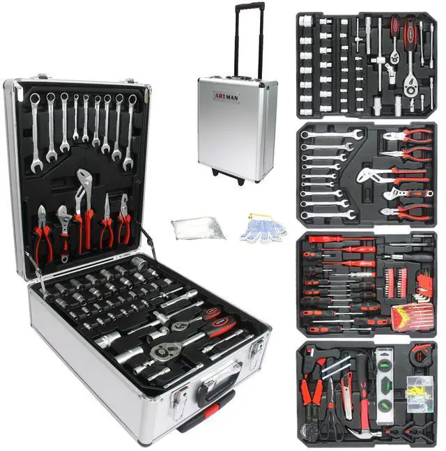 Main image of 899pcs Rolling Tool Box Set with Lock,Rolling Trolley Case Tool Sets, 4 Layer of Tool Sets 90 Piece Tool Kits on Wheel, Wrench Socket Rolling Hand Tool Box Tool Kit for Garage,Repair Kit(White)