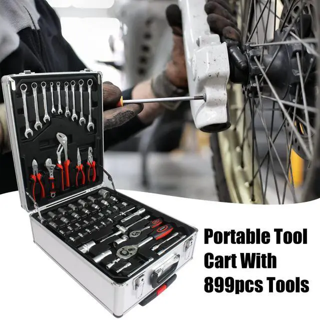 Alt view image 2 of 6 - 899pcs Rolling Tool Box Set with Lock,Rolling Trolley Case Tool Sets, 4 Layer of Tool Sets 90 Piece Tool Kits on Wheel, Wrench Socket Rolling Hand Tool Box Tool Kit for Garage,Repair Kit(White)