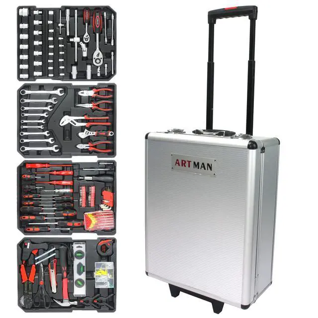 Alt view image 5 of 6 - 899pcs Rolling Tool Box Set with Lock,Rolling Trolley Case Tool Sets, 4 Layer of Tool Sets 90 Piece Tool Kits on Wheel, Wrench Socket Rolling Hand Tool Box Tool Kit for Garage,Repair Kit(White)
