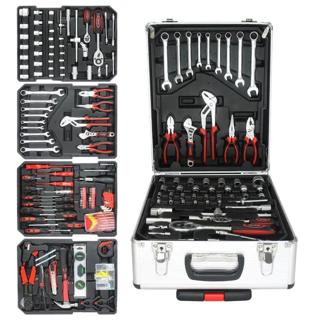 Alt view image 6 of 6 - 899pcs Rolling Tool Box Set with Lock,Rolling Trolley Case Tool Sets, 4 Layer of Tool Sets 90 Piece Tool Kits on Wheel, Wrench Socket Rolling Hand Tool Box Tool Kit for Garage,Repair Kit(White)