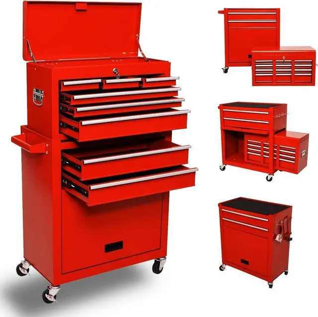 Main image of 8-Drawer High Capacity Rolling Tool Box with Wheels,Rolling Tool Chest with Drawer,Tool Box on 4 Wheels with Lock, Tool Storage Cabinet Removable Portable Box for Garage Warehouse (Red)