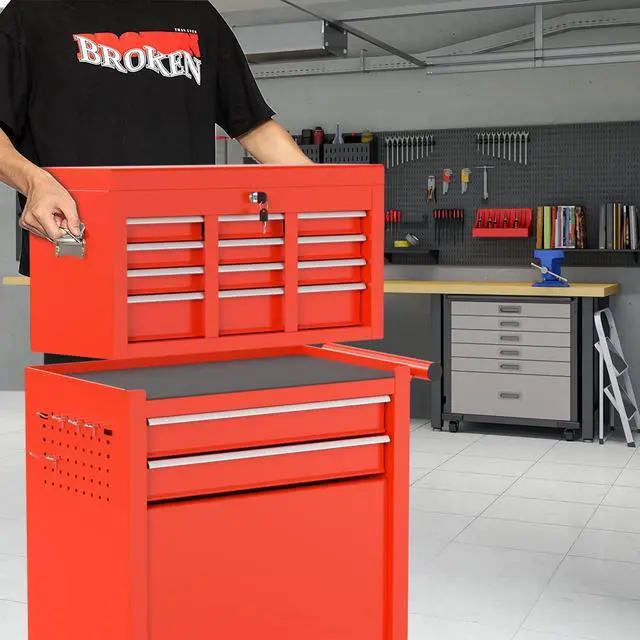 Alt view image 2 of 6 - 8-Drawer High Capacity Rolling Tool Box with Wheels,Rolling Tool Chest with Drawer,Tool Box on 4 Wheels with Lock, Tool Storage Cabinet Removable Portable Box for Garage Warehouse (Red)