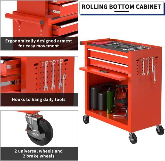 Alt view image 4 of 6 - 8-Drawer High Capacity Rolling Tool Box with Wheels,Rolling Tool Chest with Drawer,Tool Box on 4 Wheels with Lock, Tool Storage Cabinet Removable Portable Box for Garage Warehouse (Red)