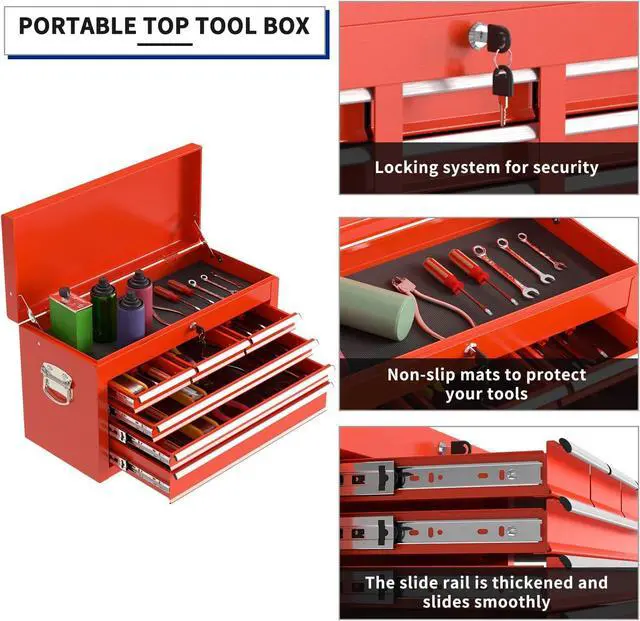 Alt view image 5 of 6 - 8-Drawer High Capacity Rolling Tool Box with Wheels,Rolling Tool Chest with Drawer,Tool Box on 4 Wheels with Lock, Tool Storage Cabinet Removable Portable Box for Garage Warehouse (Red)