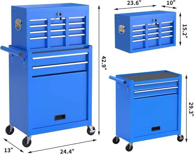 Alt view image 3 of 6 - 8-Drawer High Capacity Rolling Tool Box with Wheels,Rolling Tool Chest with Drawer,Tool Box on 4 Wheels with Lock, Tool Storage Cabinet Removable Portable Box for Garage Warehouse