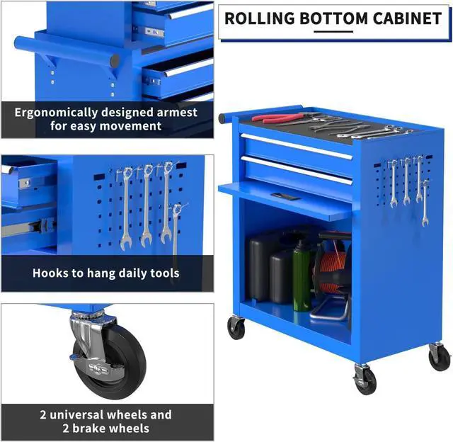 Alt view image 4 of 6 - 8-Drawer High Capacity Rolling Tool Box with Wheels,Rolling Tool Chest with Drawer,Tool Box on 4 Wheels with Lock, Tool Storage Cabinet Removable Portable Box for Garage Warehouse