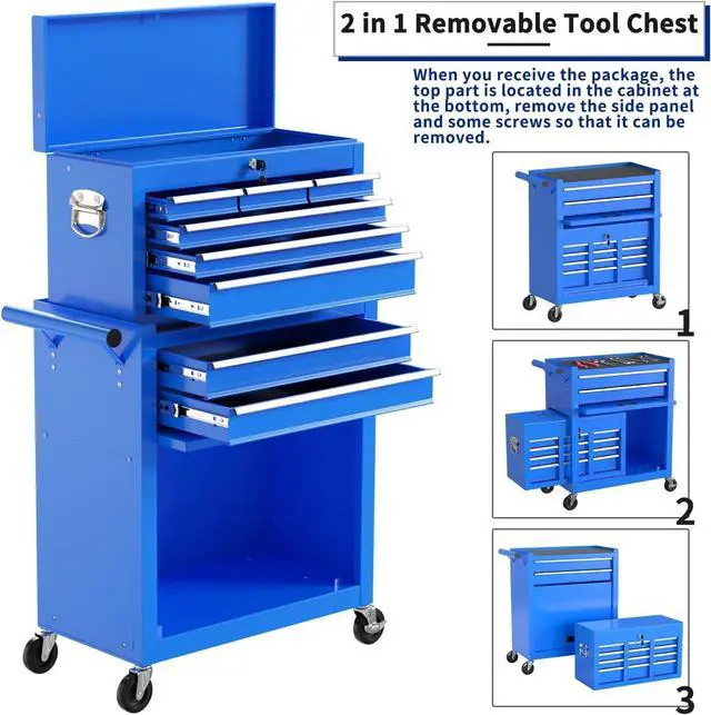 Alt view image 6 of 6 - 8-Drawer High Capacity Rolling Tool Box with Wheels,Rolling Tool Chest with Drawer,Tool Box on 4 Wheels with Lock, Tool Storage Cabinet Removable Portable Box for Garage Warehouse