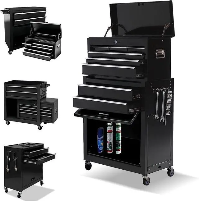 Main image of 8-Drawer High Capacity Rolling Tool Box with Wheels,Rolling Tool Chest with Drawer,Tool Box on 4 Wheels with Lock, Tool Storage Cabinet Removable Portable Box for Garage Warehouse (Black)