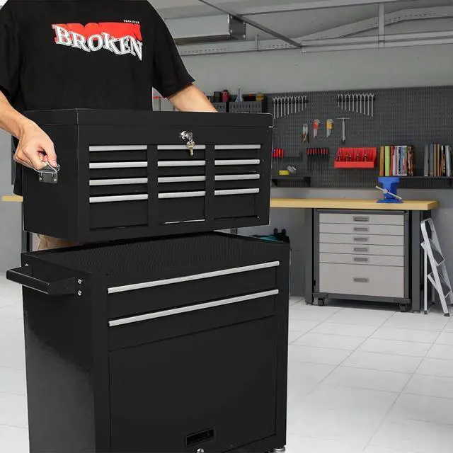 Alt view image 2 of 6 - 8-Drawer High Capacity Rolling Tool Box with Wheels,Rolling Tool Chest with Drawer,Tool Box on 4 Wheels with Lock, Tool Storage Cabinet Removable Portable Box for Garage Warehouse (Black)