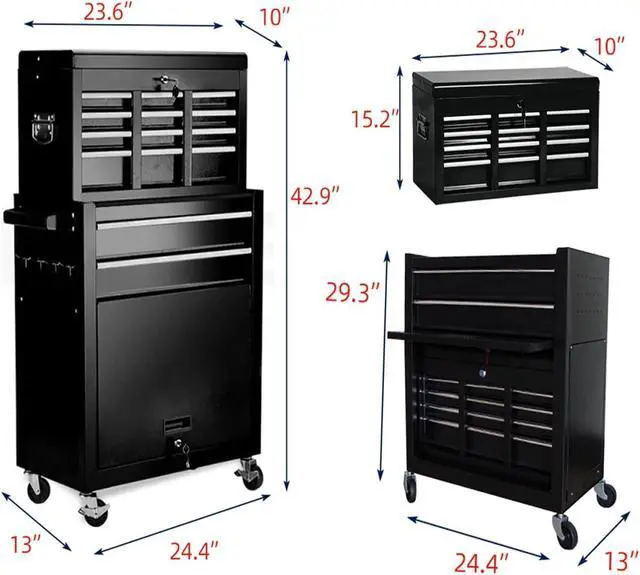 Alt view image 3 of 6 - 8-Drawer High Capacity Rolling Tool Box with Wheels,Rolling Tool Chest with Drawer,Tool Box on 4 Wheels with Lock, Tool Storage Cabinet Removable Portable Box for Garage Warehouse (Black)