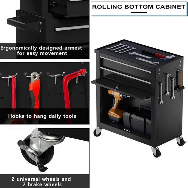 Alt view image 6 of 6 - 8-Drawer High Capacity Rolling Tool Box with Wheels,Rolling Tool Chest with Drawer,Tool Box on 4 Wheels with Lock, Tool Storage Cabinet Removable Portable Box for Garage Warehouse (Black)