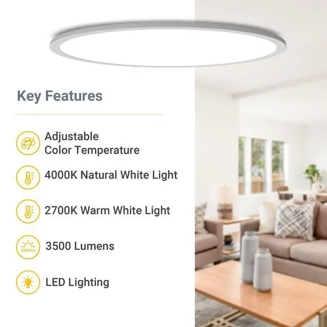 Alt view image 4 of 6 - 32" 50W Slim Oval LED Ceiling Light Fixture, Super Bright 3500 lumens LED Light, Adjustable White Light 2700K/4000K, Ceiling Lamp for Kitchen, Bathroom, Bedroom, Living Room, Laundry Room