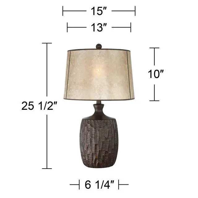 Alt view image 4 of 4 - Lynch 25 1/2" High Table Lamp Country Cottage Rustic Brown Mica Shade | Colors May Vary. Farmhouse Living Room Bedroom Bedside Nightstand House Office Home Reading Family