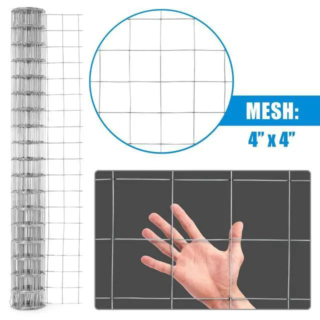 Alt view image 2 of 6 - 12.5 Gauge Galvanized Welded Fence Wire Roll, with 4 x 4 Square Mesh Opening, Wire Mesh Fencing Roll for Vegetables Garden Netting Chicken Coop Animal Enclosure (60 in. x 50ft.)