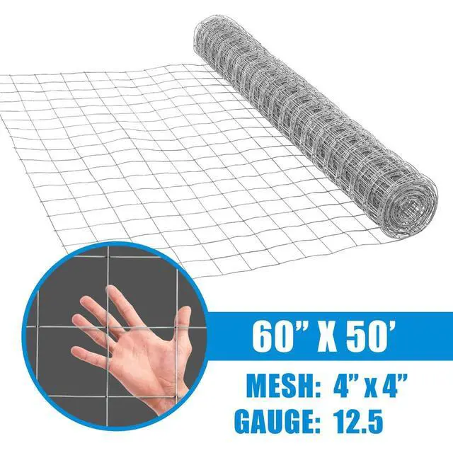 Alt view image 4 of 6 - 12.5 Gauge Galvanized Welded Fence Wire Roll, with 4 x 4 Square Mesh Opening, Wire Mesh Fencing Roll for Vegetables Garden Netting Chicken Coop Animal Enclosure (60 in. x 50ft.)