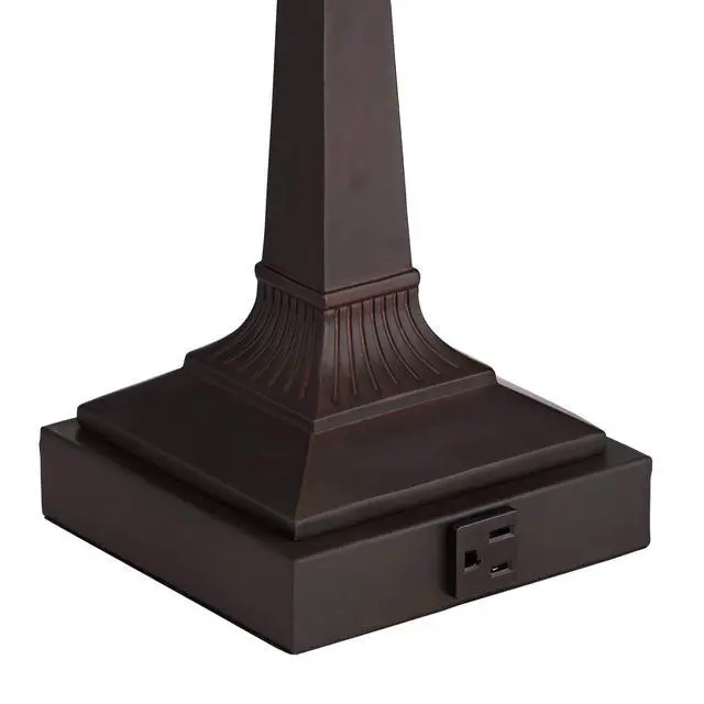 Alt view image 5 of 6 - Fleura 17" Bronze Small Desk Lamp Glass Banker USB + Outlet Piano | Floral Art Traditional Cottage AC Power Bedroom House Bedside Nightstand Living Room Office Home Brown
