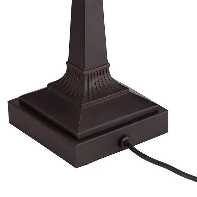 Alt view image 6 of 6 - Fleura 17" Bronze Small Desk Lamp Glass Banker USB + Outlet Piano | Floral Art Traditional Cottage AC Power Bedroom House Bedside Nightstand Living Room Office Home Brown
