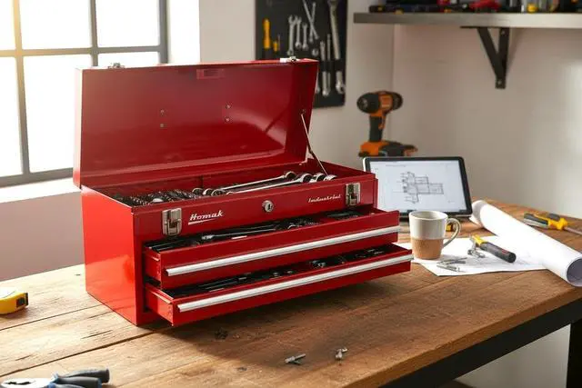 Alt view image 3 of 6 - Industrial 20-Inch 2-Drawer Friction Toolbox, Red Powder Coat, RD00202200