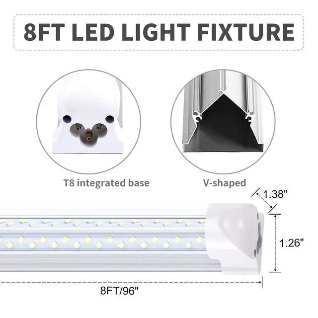 Alt view image 2 of 6 - 120W T8 V Shape Integrated Tube Light,8ft led Shop Light Fixture,4 Row 270 Degree Angle Design, AC85-277V 14400 Lumens 6000K Cold White, Double Side LED Cooler Door Light 10 Pack